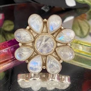 Rainbow moonstone 925 sterling silver adjustable ring